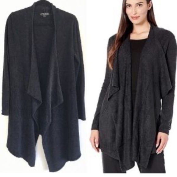 Barefoot Dreams CozyChic Lite Black Waterfall Open Front Cardigan - Picture 10 of 10